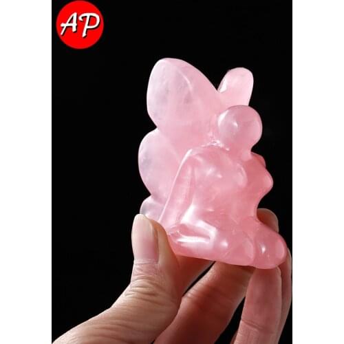 1pcs High quality Pink Crystal Butterfly elves Healing Stones Specimen Hand carved ornaments for gifts