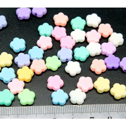 1000pcs Bead, acrylic, multicolored, pastel color mixed flower beads 11mm shiny polished smooth surface finish