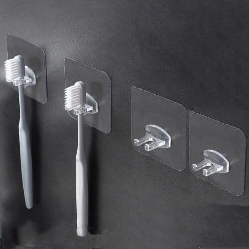 2Pcs Multifunction Clear Hook Up Toothbrush Holder Toilet Shaver Organizer Kids Tooth Brush Storage Rack Bathroom Accessor