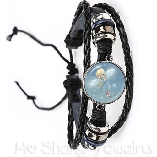 20mm Round Glass Cabochon Handmade Christmas Angel Adjustable Leather Bracelet For Party Favor Bracelet Jewelry Xmas G