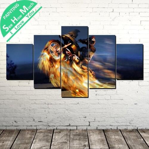 5 Piece Amazing Fire Motorbike Modern Artwork Wall Art Canvas Poster and Print Canvas Painting Decorative Picture Home Decor