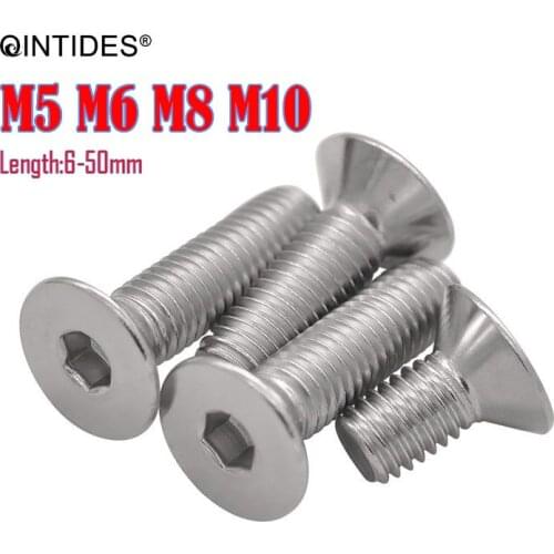 QINTIDES M5 M6 Hexagon socket countersunk head cap screws 304/316 stainless steel countersunk head screws flat screws