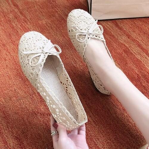 2021 Summer Womens Ballet Flats Shoes Woman Hollow Outs Lace Fisherman Shoes Female Lazy Loafers Single Shoes Flat Sandals shoe