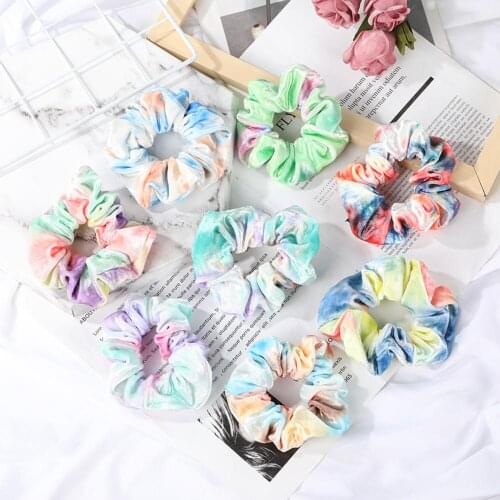 Velvet Scrunchies Hair Tie Girls Rainbow Gradient Color Elastic Hair Bands Ponytail Holder Hair Accessories 1pcs