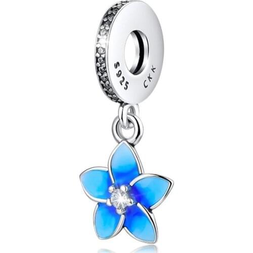 BEADS for Jewelry Making BraceletS Blue Daisy cHarMs 100% 925 OrigiNal Sterling Silver Jewerly Free Shipping