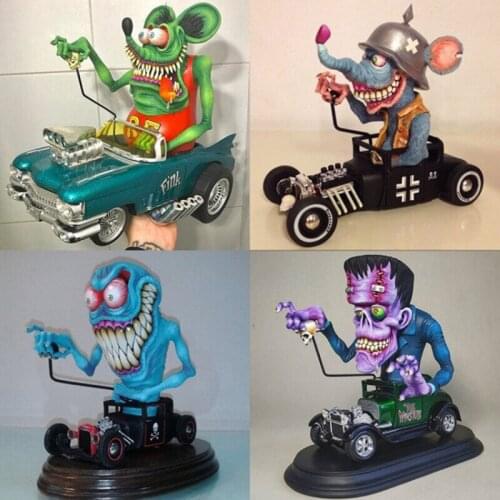 Halloween Angry Big Mouth Statue Rat Fink Collectible Model Toy Halloweeen Decoration Big Mouth Monster Driving Statue