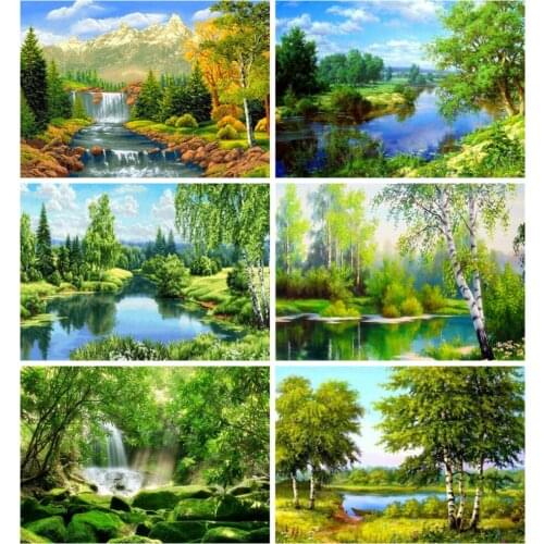 Huacan Diamond Painting Kit Scenery Mosaic Fall Farmhouse Home Decor Embroidery Landscape Wall Art