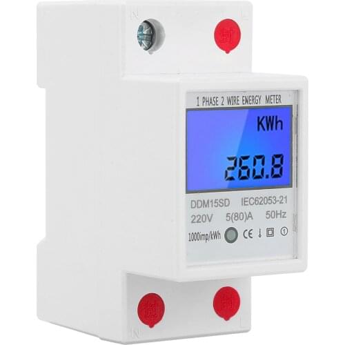 Din-Rail Energy Meter 5-80A DDM15SD LCD Backlight Digital Display Single Phase Electronic Multifunction Energy KWh Meter