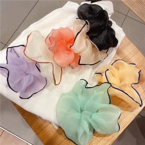 Summer Vocation Beach Hair Accessories Organza Fabric Fluffy Hair Scrunchies Elastic Silk Hair Rope Ring For Girls Ponytail
