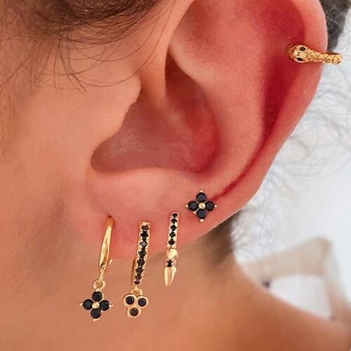 Lucky 18K Gold Filled Black Zircon Dangle Earrings for Women Mini Clover Earings Engagement Fashion Gift Jewelry Wholesale