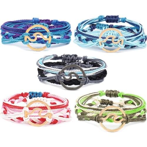 LWMMD Bohemia wind wax line braided wave Color Bracelet Set bohemian bracelets bangles