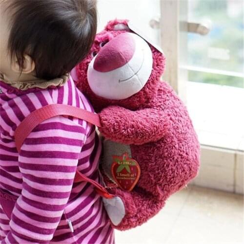 Cute Cartoon Toy Story Lotso Plush Backpack Kawaii Anime Strawberry Bear Lotso Stuffed Plush Bag Toys Funny Gifts for Kids Girls
