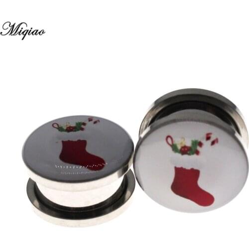 Miqiao 2pcs New Products Christmas Socks Ear Expander Acrylic Ear Expander Christmas Party Jewelry Body Piercing Jewelry