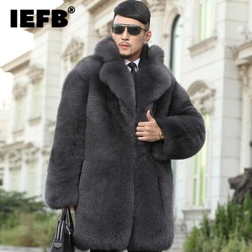 IEFB Fashion mens luxury imitation fur coat fox fur coat long fur integrated mens windbreaker