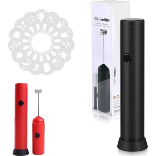 Powerful Electric Milk Frother with 16PCS Coffee Printing Model Handheld Milk Frother Whisk for Cappuccino Machine Foamer