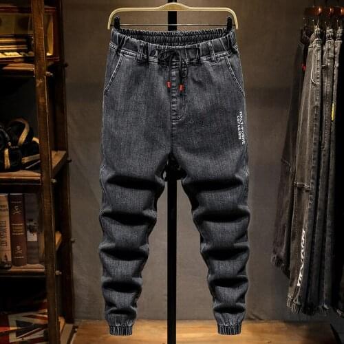 Men Fashion High Street Jeans Casual Harem Pants Letter Print Sweatpants Trousers Drawstring Homens Jeans Denim Pants 7XL Jeans