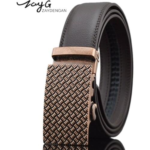 ZAYG Men Metal Steel Buckle Belts Luxury Fashion Cow Business Classic Belts for Men Automatic Buckle High Quality Black Belt