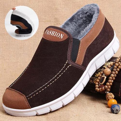 Shoes for men Winter mens cotton shoes warm plus velvet shoes suede non-slip soft bottom casual mens shoes loafers
