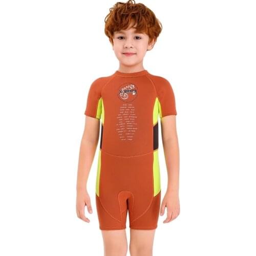 DIVE & SAIL Boys 2.5MM neoprene Wetsuit Childrens Scuba diving suit Sun-proof UPF50 short-sleeved Surfing snorkeling Swimsuit D