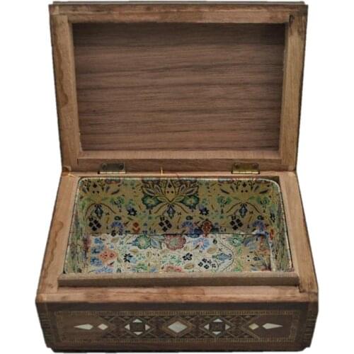 Nostalgic Jewelry Accesorry Organizer Handmade Natural Solid Wooden Storage Box Silken Fabrics Inside Genuine Pearl On Box