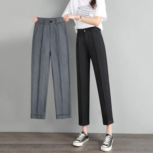 2021 New Women Casual Pants Loose Style Straight Suit Pants High Waist Chic Office Ladies Pants Streetwear Female Trousers