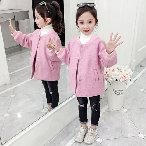 New penguin winter girls coat with cotton cartoon tweed top and cute kids' jacket with stand-up collar girls winter clothes