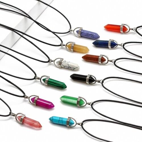 Natural Stone Necklace Hexagonal Column Pendant Natural Crystal Pendants Hexagonal Column Bullet Hexagonal Necklace Women