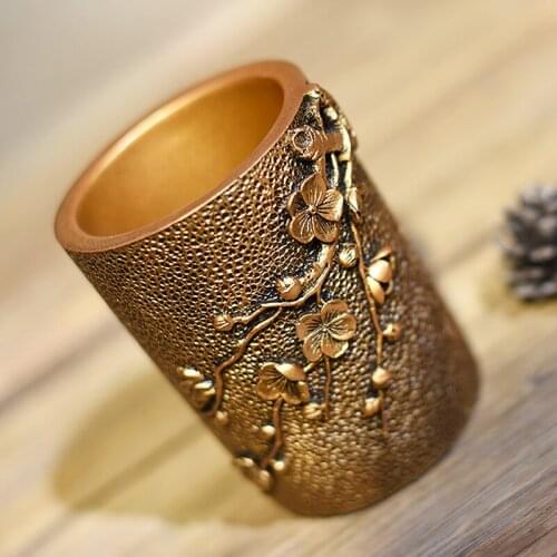 Chinese Traditional Style Resin Handicraft Artist Pen Holder Office Studio Storage Jar Commercial Gift Retro Desktop Decoration