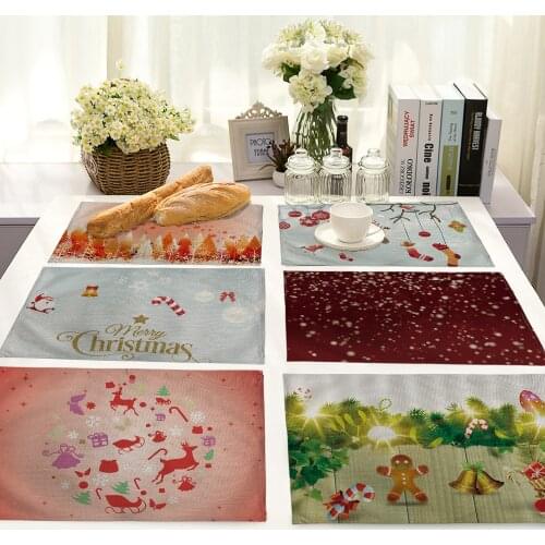 Home Cotton Linen Placemat Art Insulation Christmas Snowman Printing Tableware Pad Non Slip Bowl Coaster 42x32cm