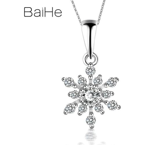 BAIHE Solid 18K White Gold H/SI Total 0.28ct Natural Diamonds Wedding Women Trendy Jewelry Beautiful snowflake diamond Necklaces
