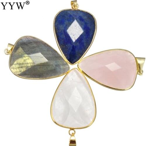 Gem stone Pendants Jewelry Brass with Teardrop gold color plated natural Necklace Pendant & different materials for choice