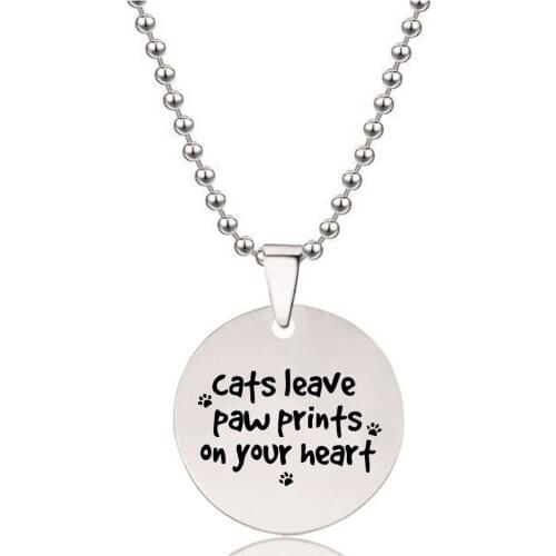 BLINGPAW Stainless Steel Pendant Neckalce Cats Leave Paw Prints on Your Heart Keychain Dog Tag Bag Ornaments Gold Black Silver