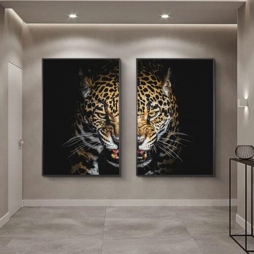 Half Leopard Face Canvas Art Posters and Prints Animals Abstract Paintings on the Wall Nordic Art Wild Animals Modular Pictures