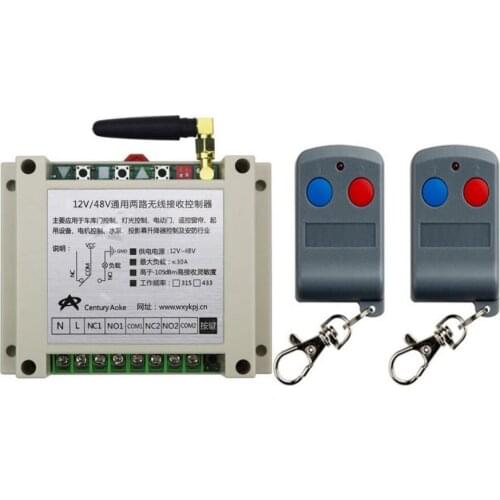 Latest DC12V 24V 36V 48V 10A 2CH RF Remote Control Switch System 2X Transmitter + 1 X Receiver 2ch relay smart home z-wave