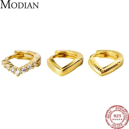 Modian Luxury Thick V-Shape Hoop Earring for Women Genuine 925 Sterling Silver Fashion Wedding Engagement Statement Jewelry