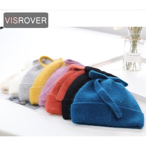 VISROVER 8 Colorway Solid Butterfly Shape Rabbit Fur Woman Winter Hat Soft Autumn Bonnet Cute Butterfly Woman Warm Skullies Gift