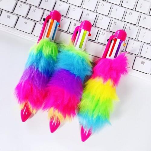 24PCS Colorful Multi-Color Ballpoint Pen Cute Creative Imitation Plush Six-Color Click Ballpoint Pen Stationery