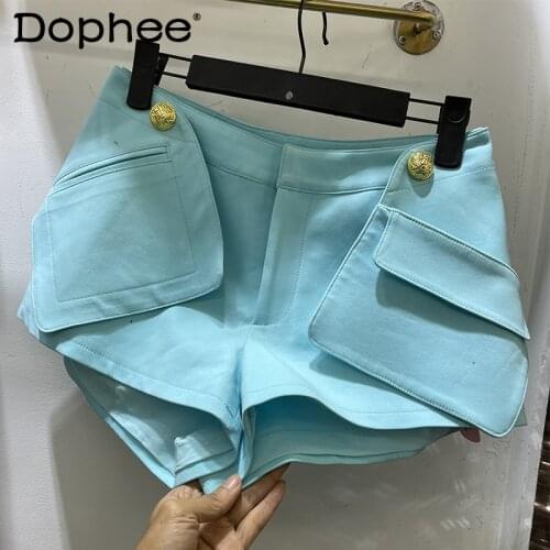 2021 Summer Fashion Loose Casual Shorts for Women Pocket Patchwork All Matching Beach Cycling Shorts Female Wide Leg Short Pants