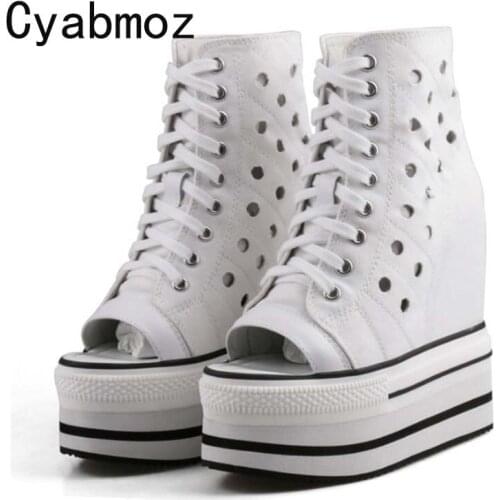 13cm/15cm women summer open toe ultra high heels casual shoes hollow canvas high platfom height increasing shoes
