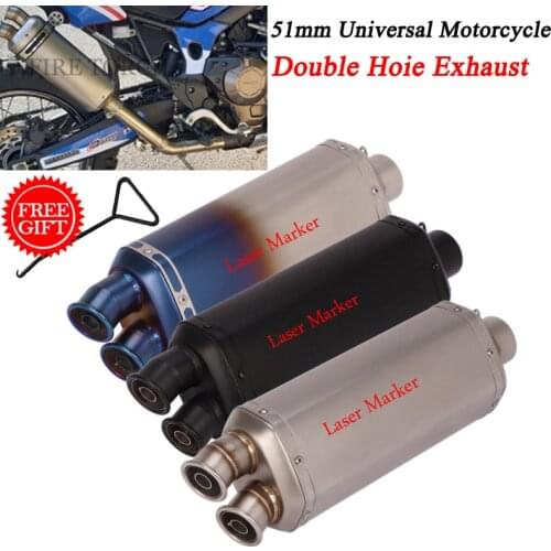 51MM Universal Motorcycle Double Hole Exhaust Pipe Modified Escape GP Moto DB Killer Muffler For Z900 DUKE 390 CB400 ER6N Z750