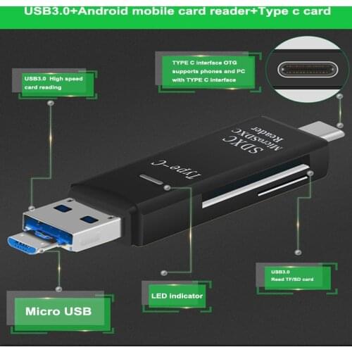 All In One Adapter SD/ Micro SD/ TF Card Reader Type C USB 3.0 Micro USB OTG Andriod PC External Multi Memory Card Reader