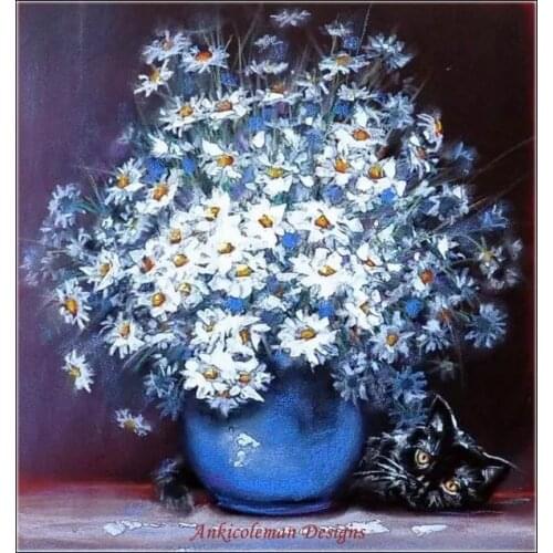 Embroidery Counted Cross Stitch Kits Needlework - Crafts 14 ct DMC DIY Arts Handmade Decor - Chrysanthemum in Blue Vase 2