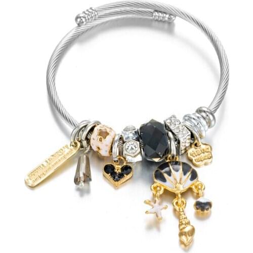 Fashion Geometric Golden Letter Shell Starfish Pendant Bracelets For Women Bohemian Crystal Heart Star Bangle Female Jewelry