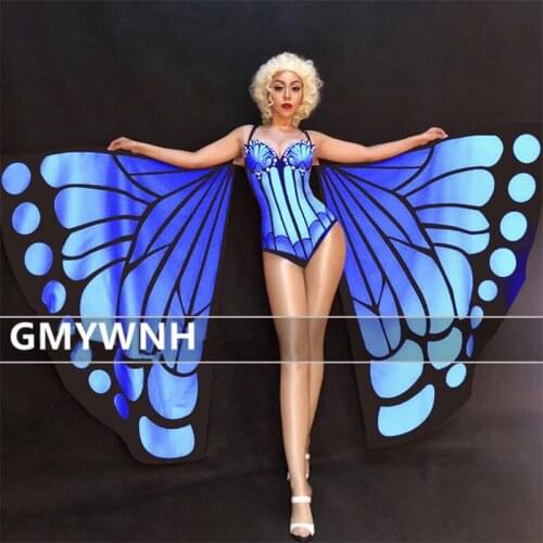 R99 Female catwalk performance show dresses dj singer wears cloak butterfly belly dance costumes ballroom outfits bodysuit cloth