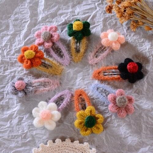 1PC New Autumn And Winter Candy Student Wool Flower Hair Clips Cute Girls Hair Circle Hair Accessories For Womens HeadWear