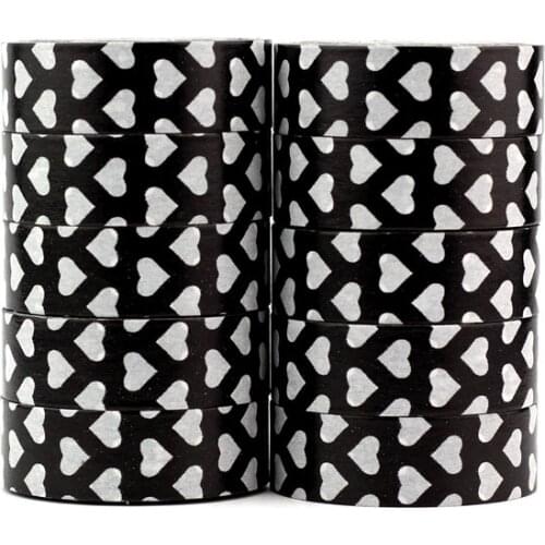 10PCS/lot Decorative Real Black and White Hearts Washi Tapes Japanese Paper DIY Planner Adhesive Masking Tapes Stationery