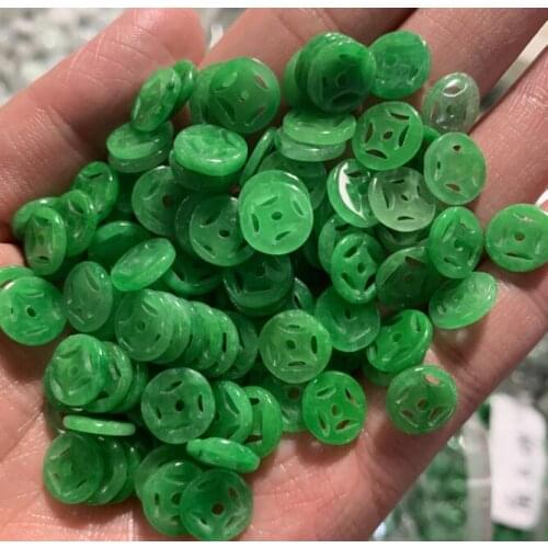 10pc Natural Emerald Green Jade Carved Lucky Hollow Money Bead Pendant Necklace Jewellery Bracelet Earrings Accessories Amulet
