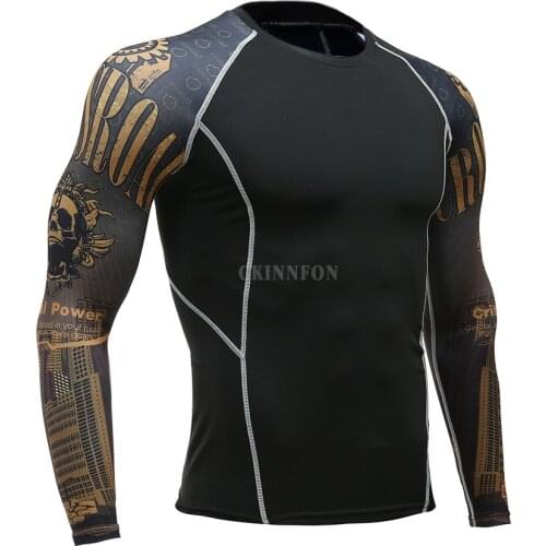 100Pcs/Lot Men Fitness Long Sleeve Cycling Base Layers Men Bodybuilding Skin Tight Thermal Compression Shirts Workout T Shirt