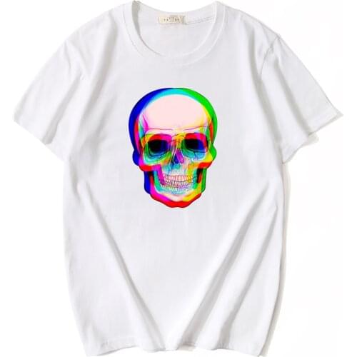 2021 Summer T shirt For Men 100% Cotton Short Sleeve Skull Print T-Shirt Tops Casual Loose Mens Clothing Tee
