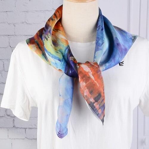 2021 Fashion 70*70cm Square Women Silk Shawl Scarf Bandana Office Lady Hair Tie Neck Headband Foulards Headcloth Muslim Hijab